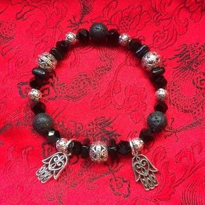 Lava Stone & Hasma/Fatima Amulet Bracelet